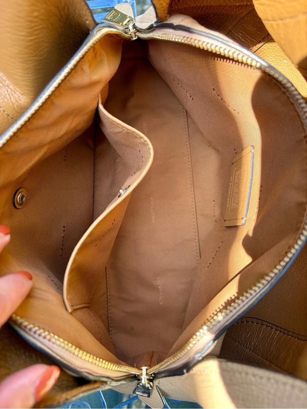 Coach Hadley Hobo 76088 Colorblock Pebbled Leather Tote Chalk Tan Brown Multi